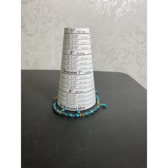 Turquoise Beaded Anklet Bracelet With Gold Accents & Lobster Clasp - Picture 2 of 3